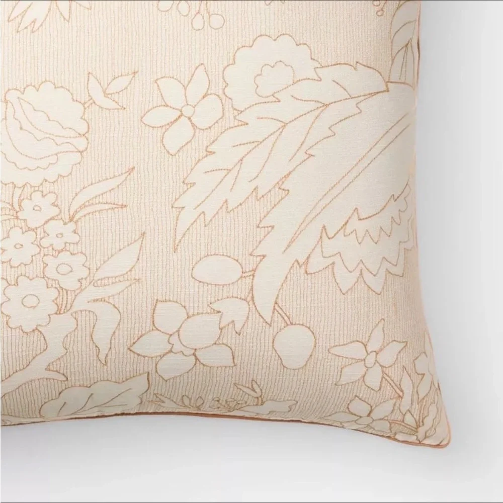 Oversized Square Reverse Embroidered Floral Pillow Orange/Cream - Threshold